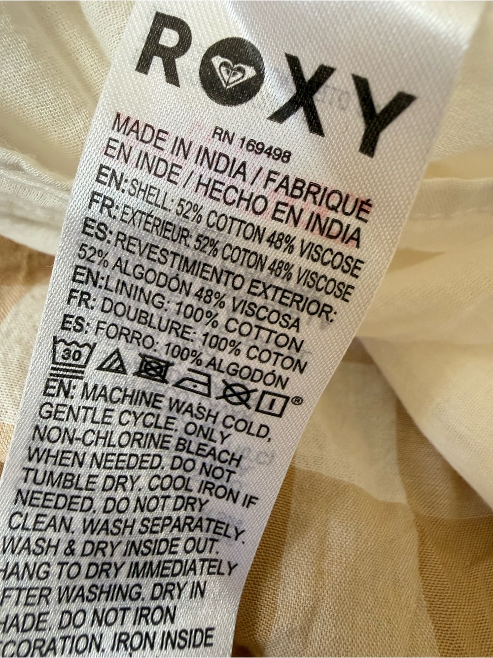 Roxy Gingham Tiered Maxi Dress - Beige & White small - Picture 7 of 8